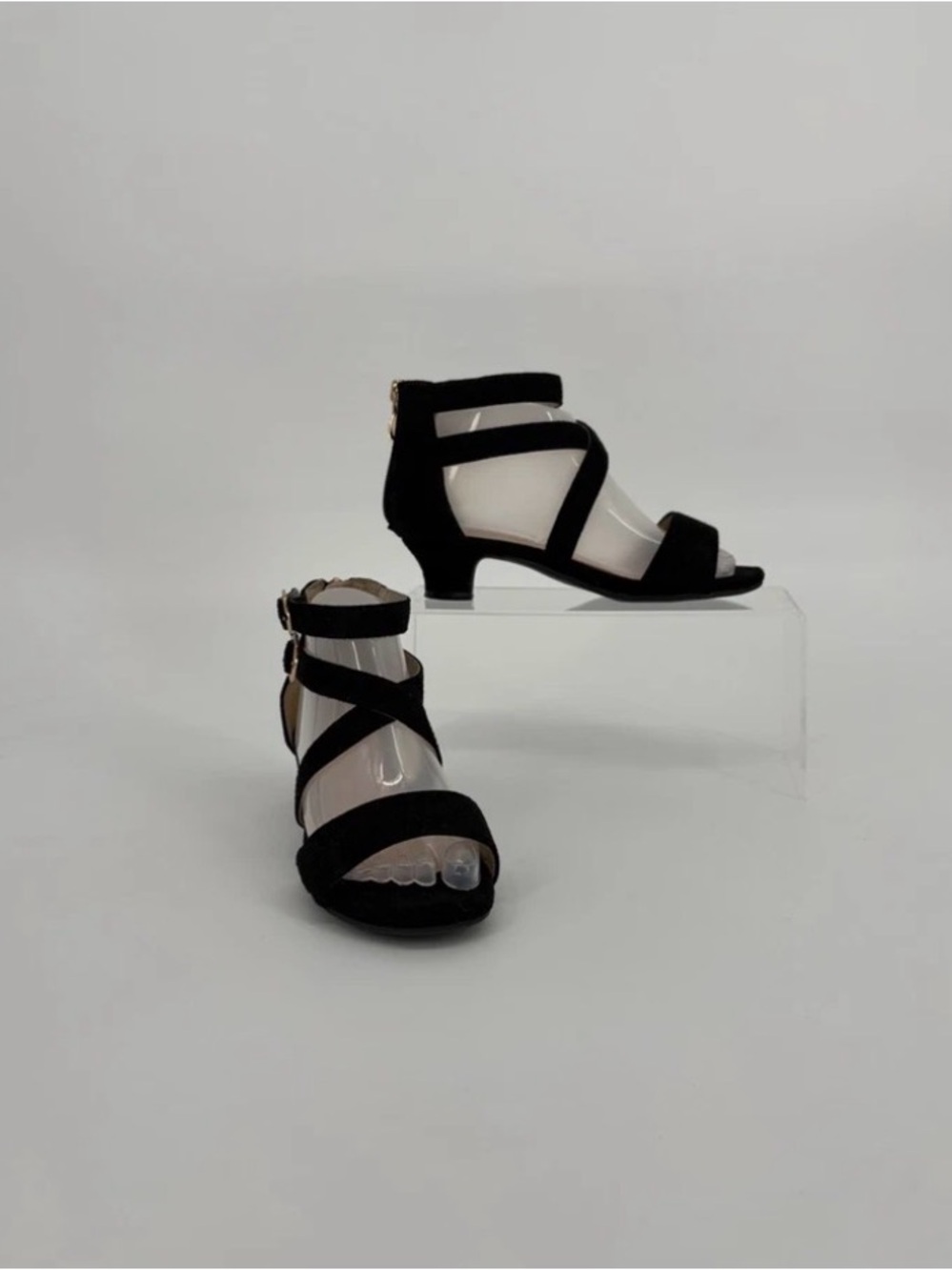 Girls' Black Strappy Low Block Heel Dress Sandals